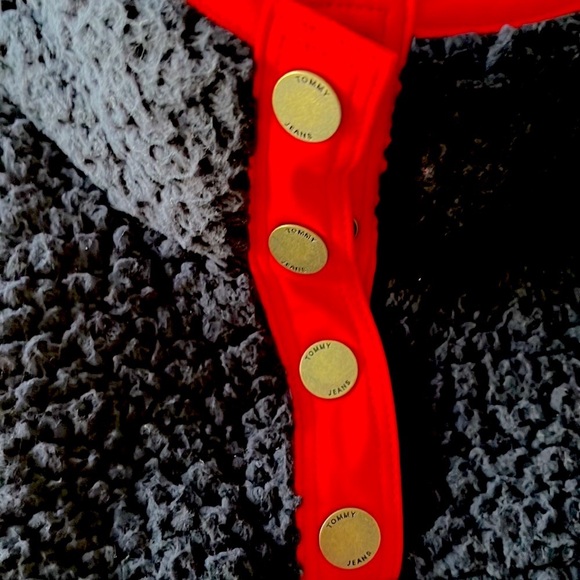 NWT Tommy Jeans navy red fall Sherpa fleece pull over jacket with snap collar - Picture 4 of 5